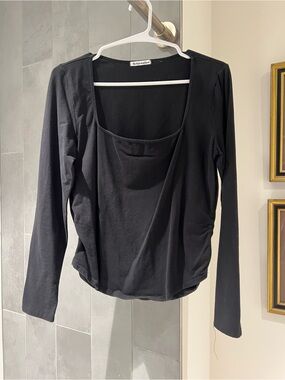 Reformation Black Long Sleeve Square Neck Top